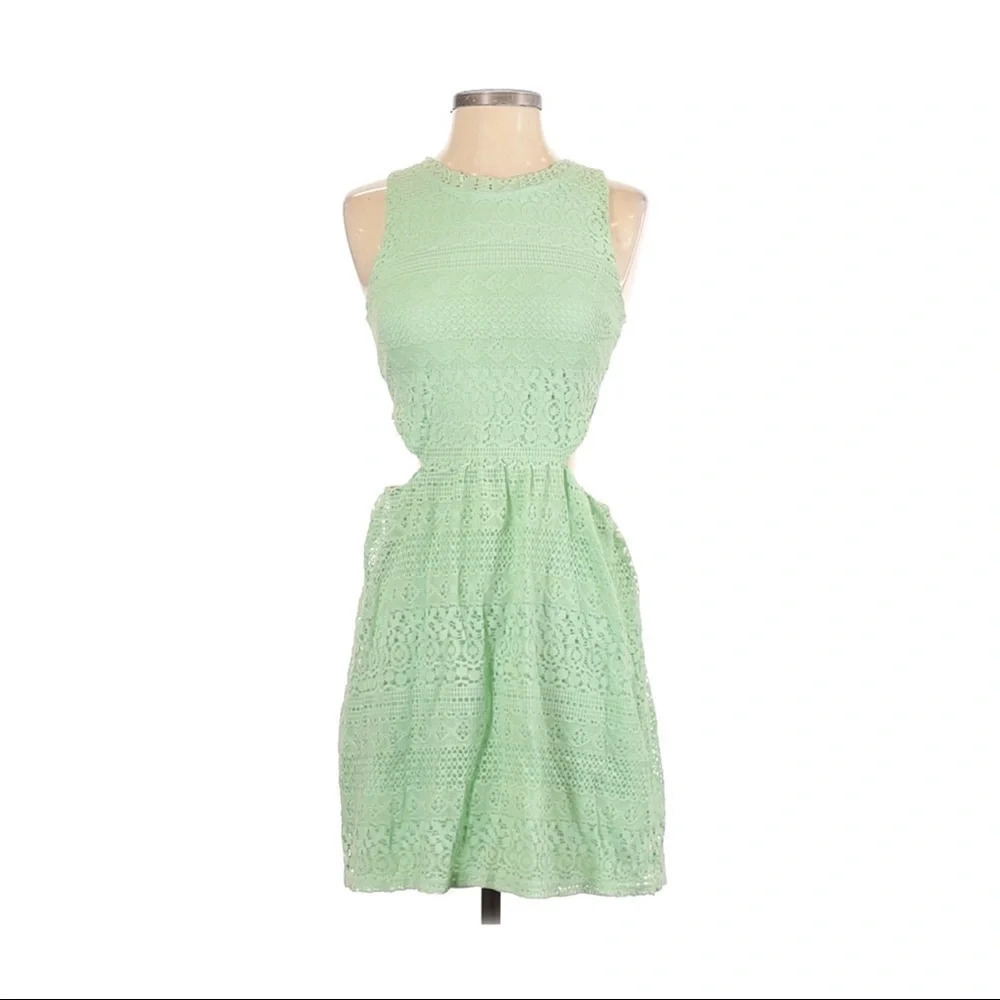 Francescas Blue Rain Green Lace Cut Out Dress